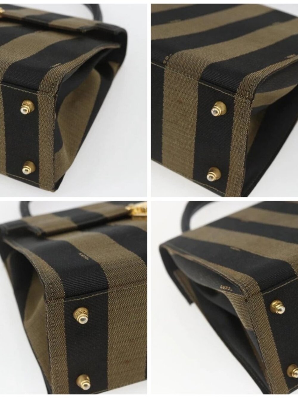 FENDI Pecan Canvas Hand Bag Black Brown gold Auth 165003 - Picture 16 of 16